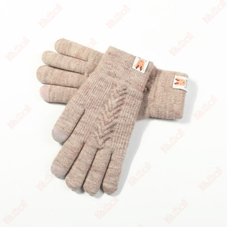 knitted beige glove for women